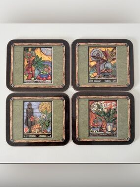 “Kashmir” Coasters Set of 4 Original Box Vintage Jason Coasters Boho Retro